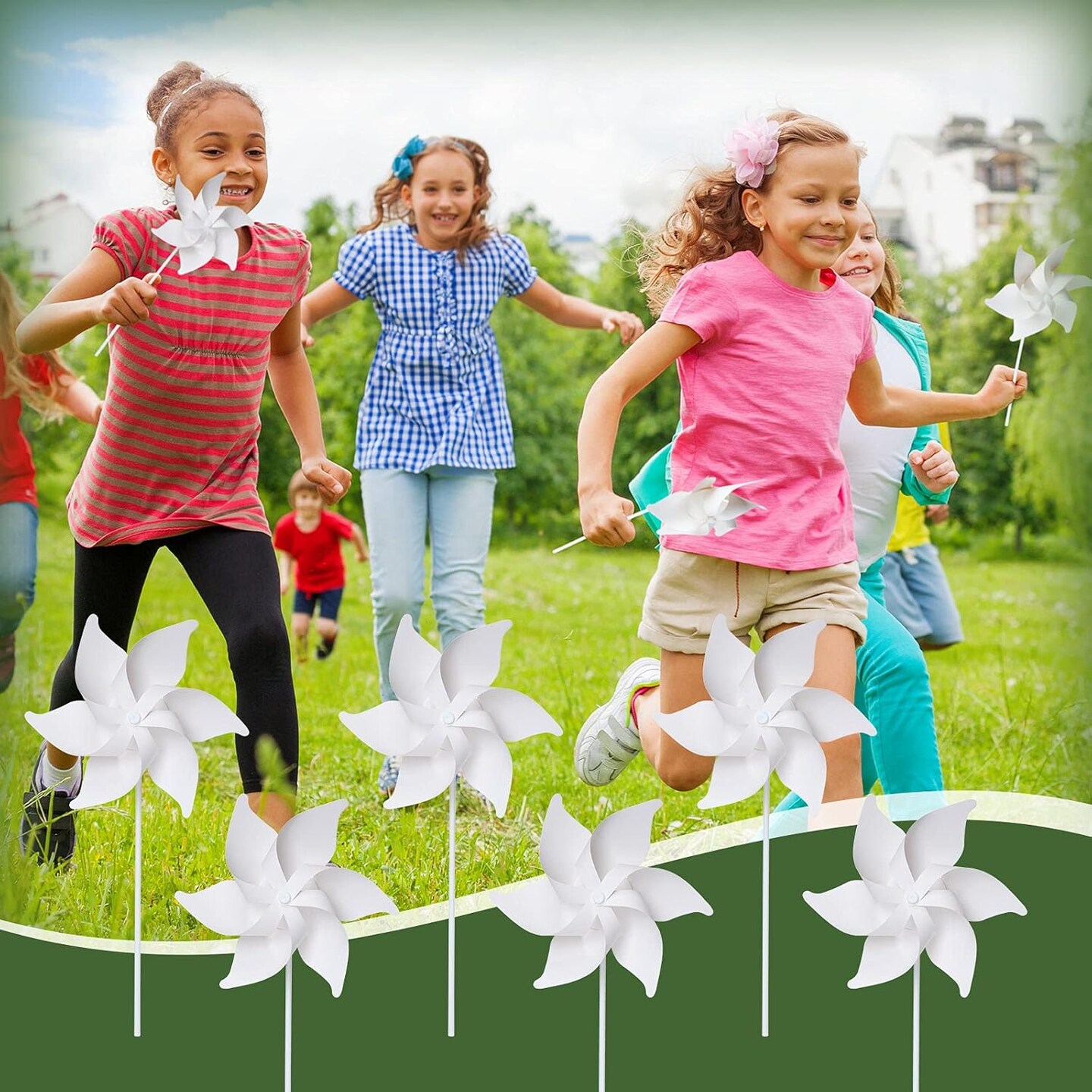 36-Piece DIY Pinwheel Craft Kit – Blank Paper Pinwheels, Color Your Own for Summer Crafts, 4th of July, Patriotic Parties, Carnival Fun, Daycare and Classroom Activities