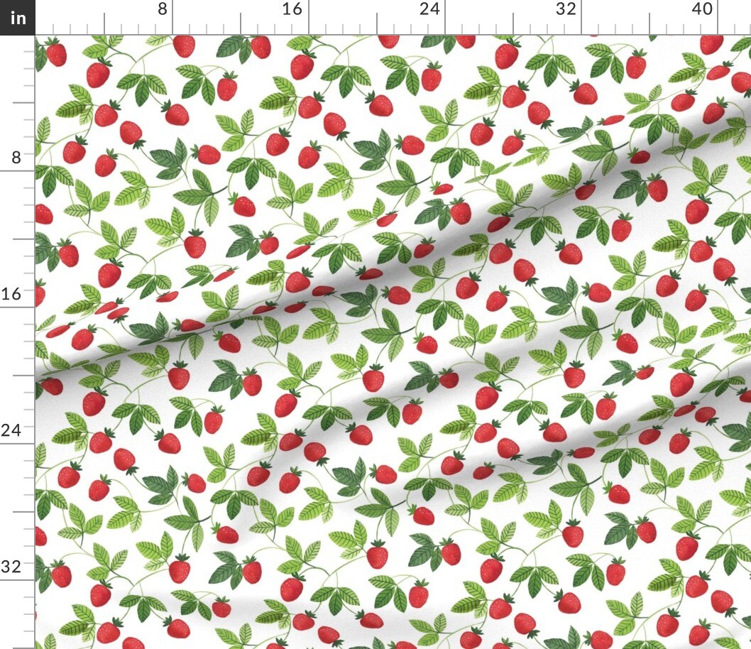 Watercolor Strawberries Nature Spring Summer Home Decor Kitchen Custom Printed Fabric by Spoonflower Various Fabrics by the Yard or Fat Quarter