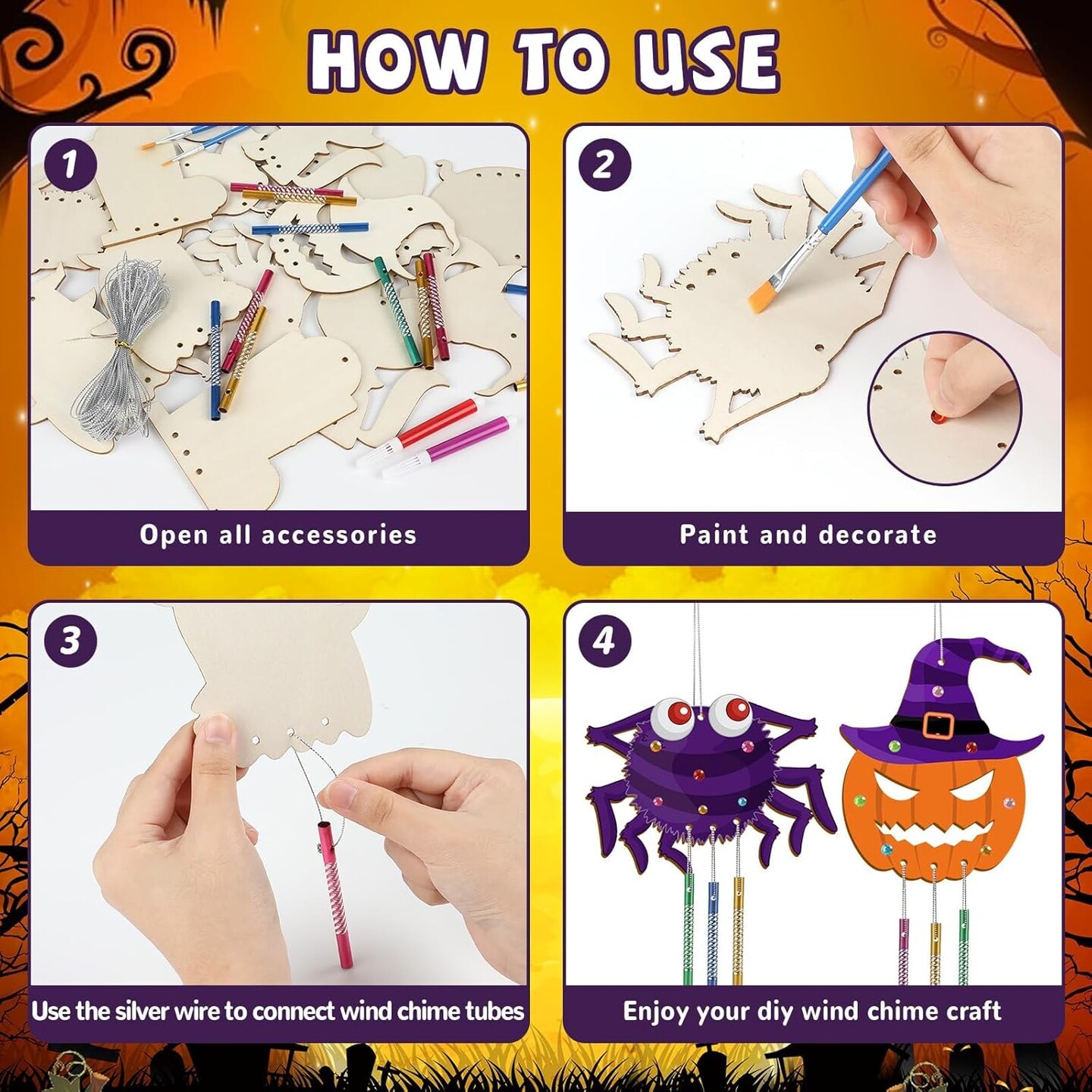 16 Pack Halloween Wind Chime Kits Crafts for Kids
