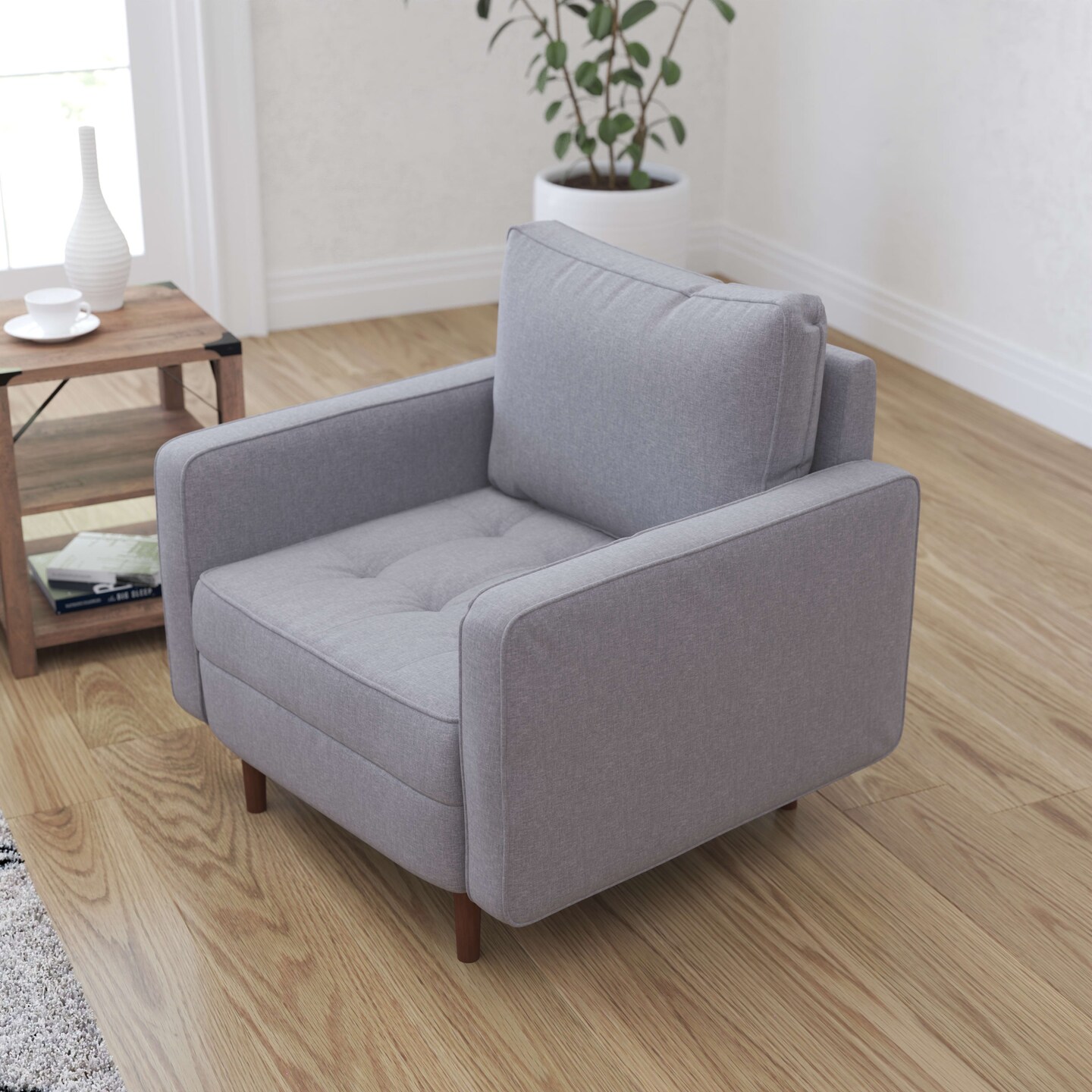 Merrick Lane Garibaldi Mid-Century Modern Armchair with Tufted Upholstery & Solid Wood Legs