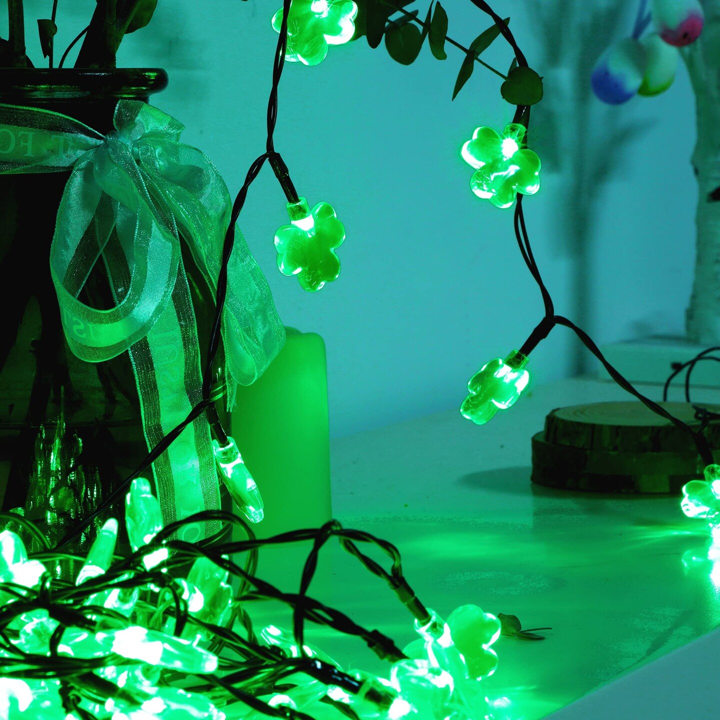 St. Patricks Day String Lights Outdoor, 50 LED 16 FT Shamrocks Decorative Green Leaf Lights Battery Operated, 8 Lighting Modes & Timer, Waterproof for Home Garden Party Decoration, 1 Pack