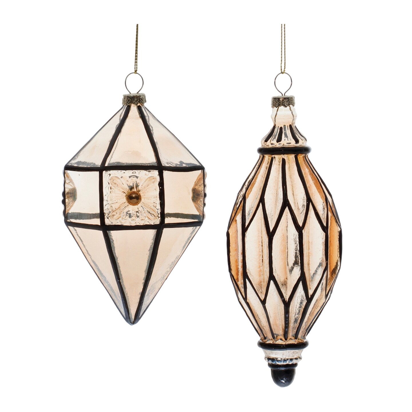 Melrose Beveled Amber Glass Christmas Drop Ornaments - 7" - Orange and Black - 6ct