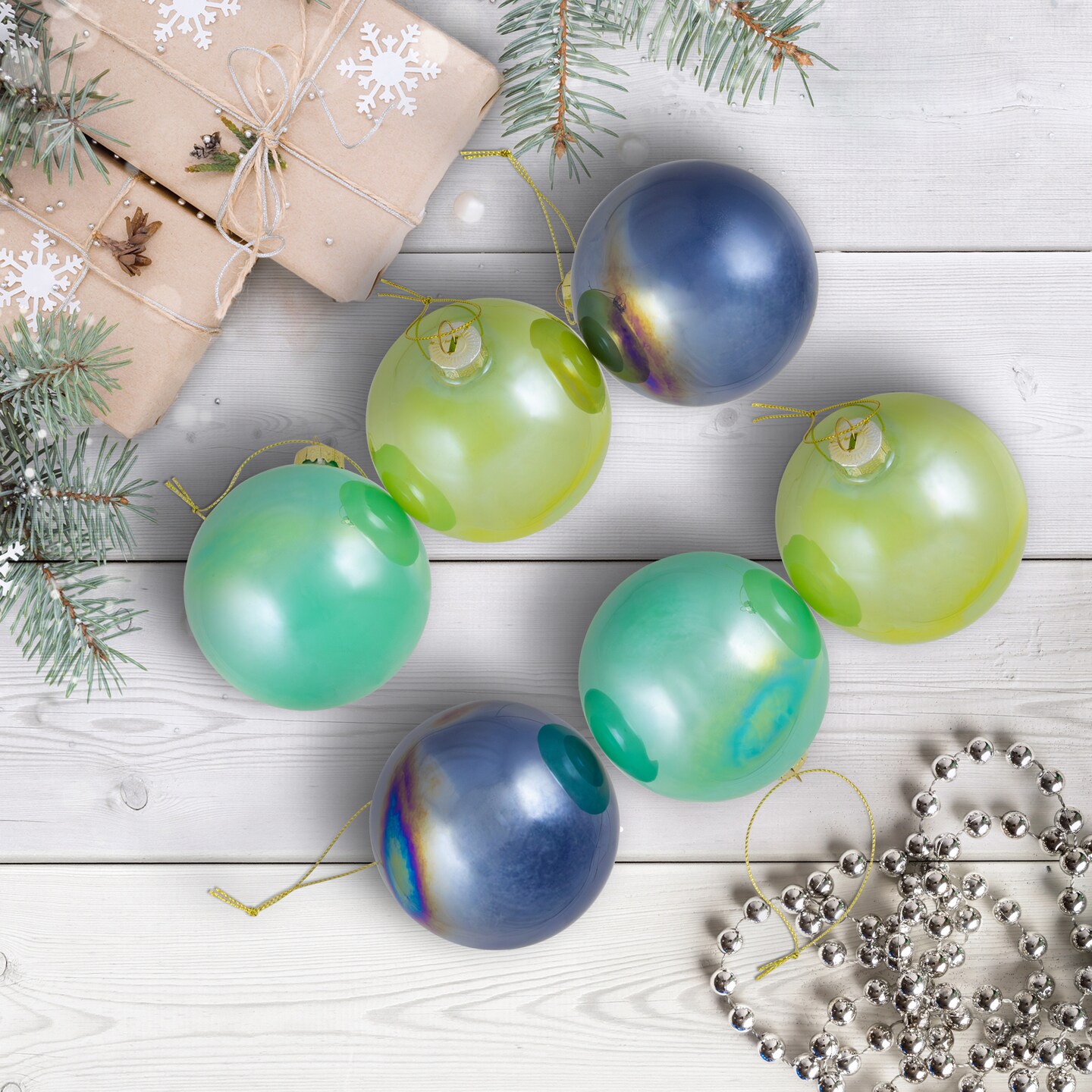 Northlight Shiny Glass Ball Christmas Ornaments - 3&#x22; (80mm) - Blue, Green and Teal  - 6ct