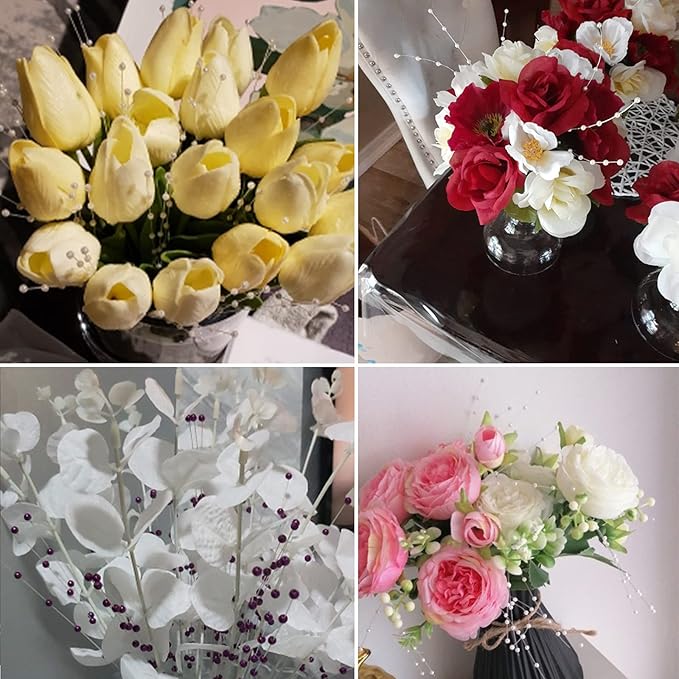 4mm Bead String Garland Beaded Spray Filler Floral Arrangements Tree Picks Wedding Party Decoration, Christmas Decorations, Christmas Tree Picks (Silver)