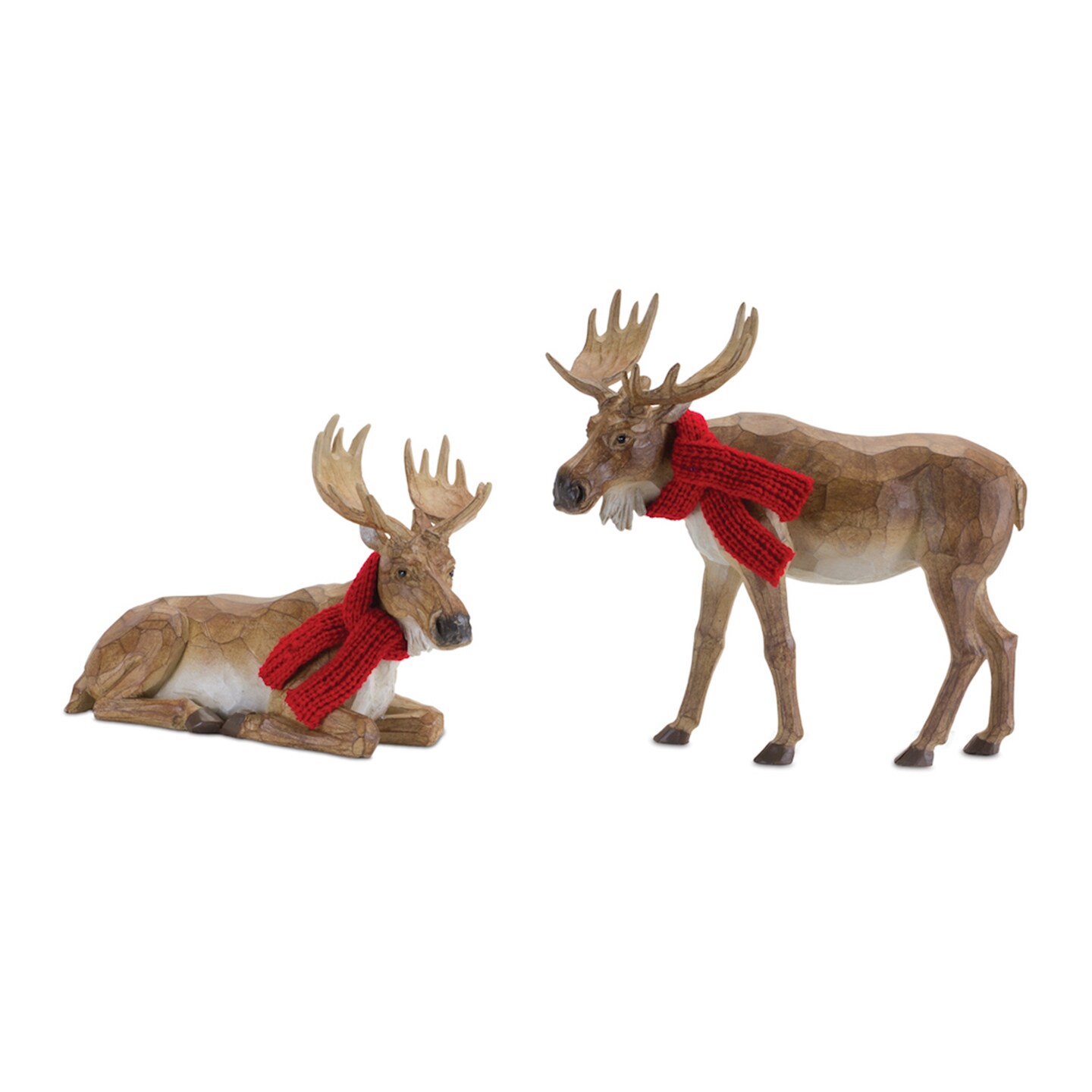 Melrose Carved Winter Moose with Scarf Christmas Tabletop Decoration - 10.25" - Set of 2