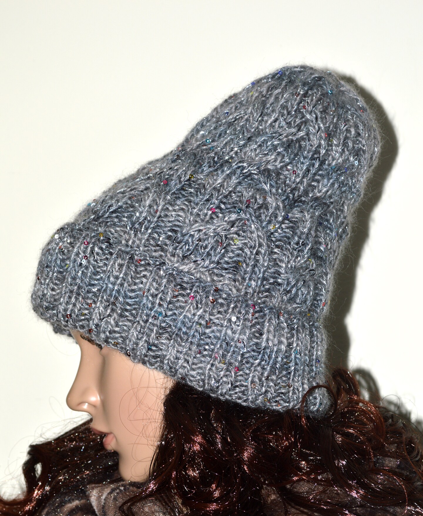 Hand Knitted Luxury Wool Mohair Lurex Sequins High Top  display picture 1