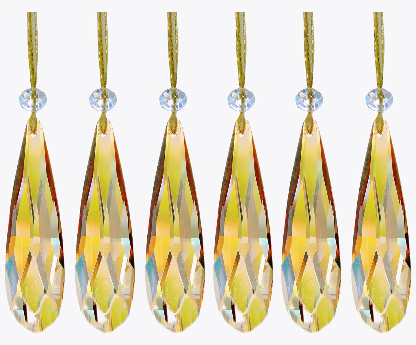 Crystal Glass Christmas Ornaments, 6Pcs Teardrop Prism Hanging Crystals for Christmas Tree,Centerpieces,Wedding,Party Decor (Crystal AB)