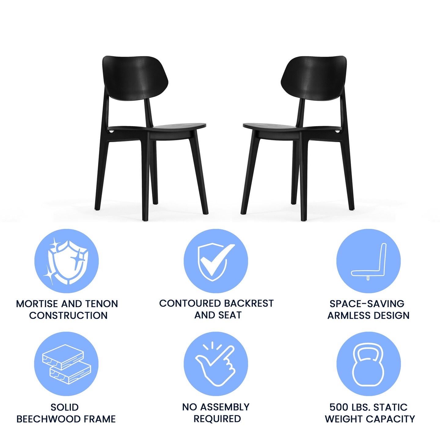 Emma and Oliver Gentry Set of 2 Solid Wood Dining Chairs with Curved Oval Backrests