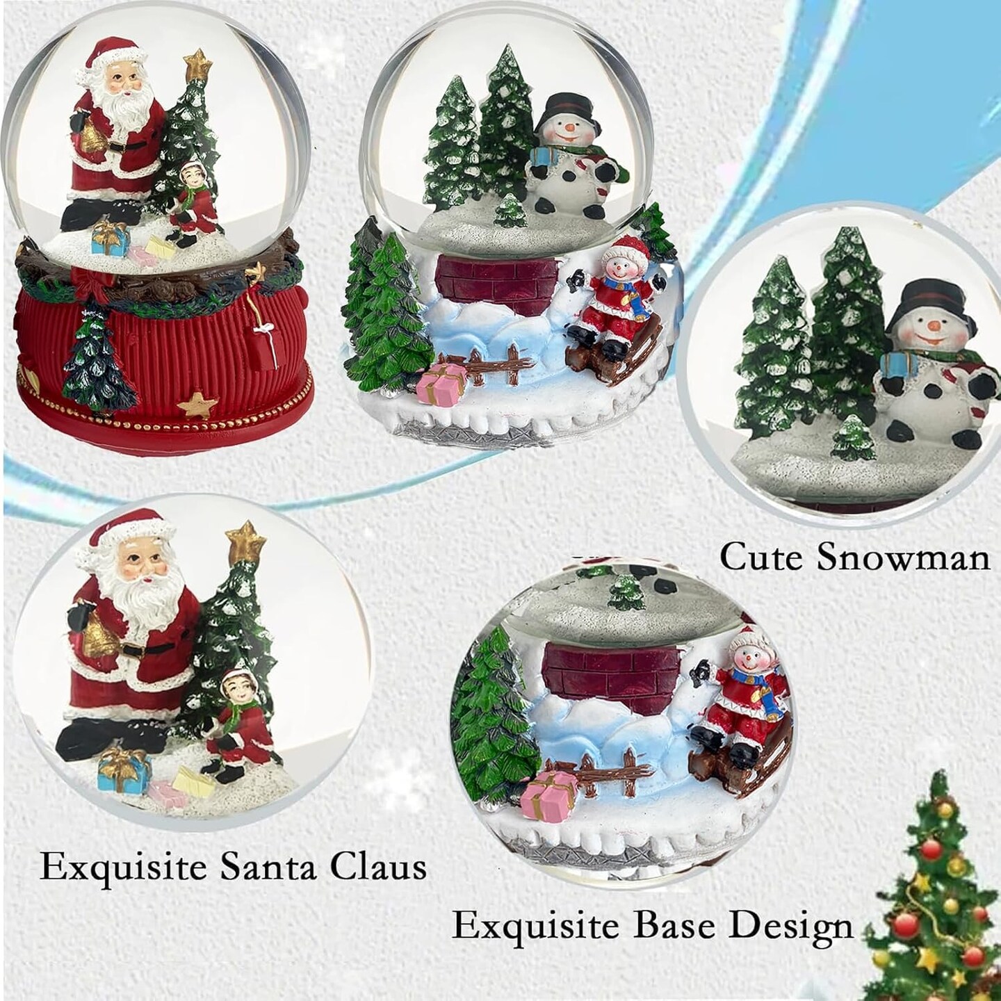 Christmas Snow Globe, 2pcs 100mm Snow Globe Christmas, Musical Santa Claus Snow Globe, Snowman Christmas d&#xE9;cor