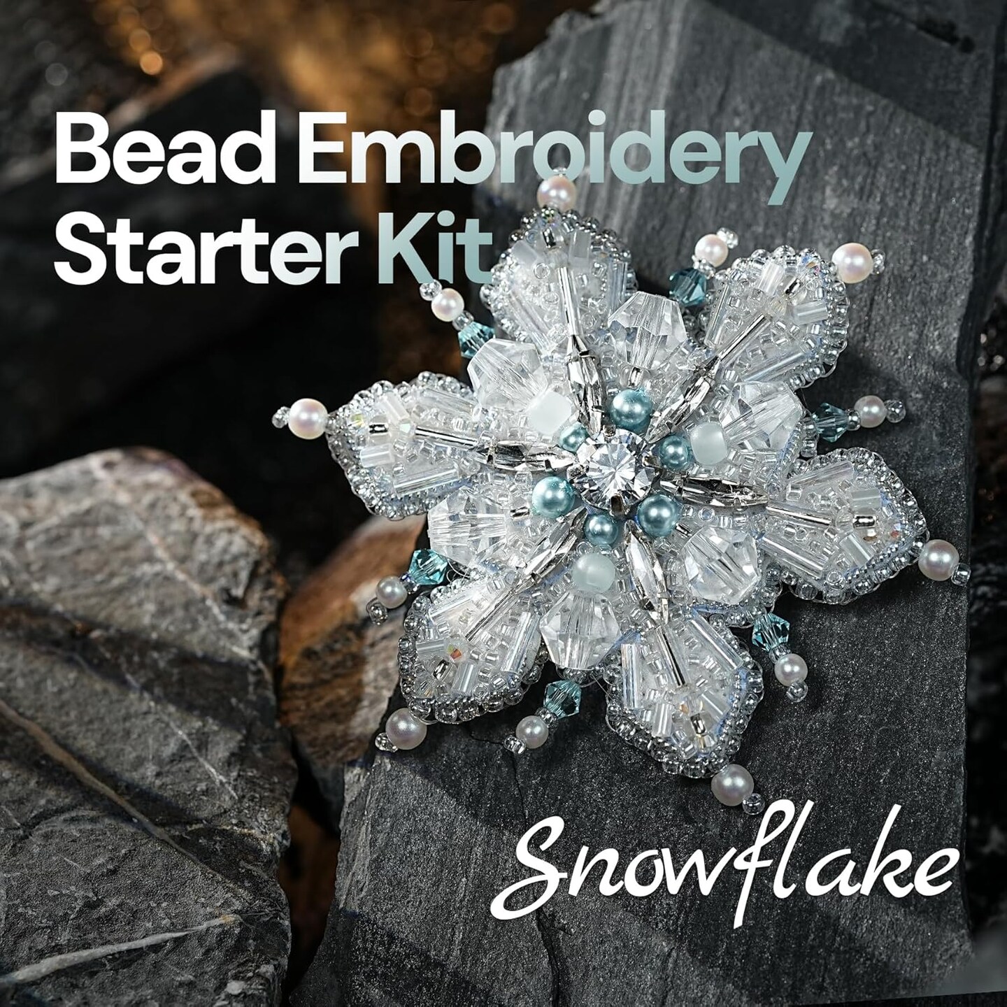 Bead Embroidery Starter Kit w Step-by-Step Video Tutorials, Snowflake Craft Kit Hand Embroidery Kit with Patterns, Handmade Jewelry DIY for Adults and Kids