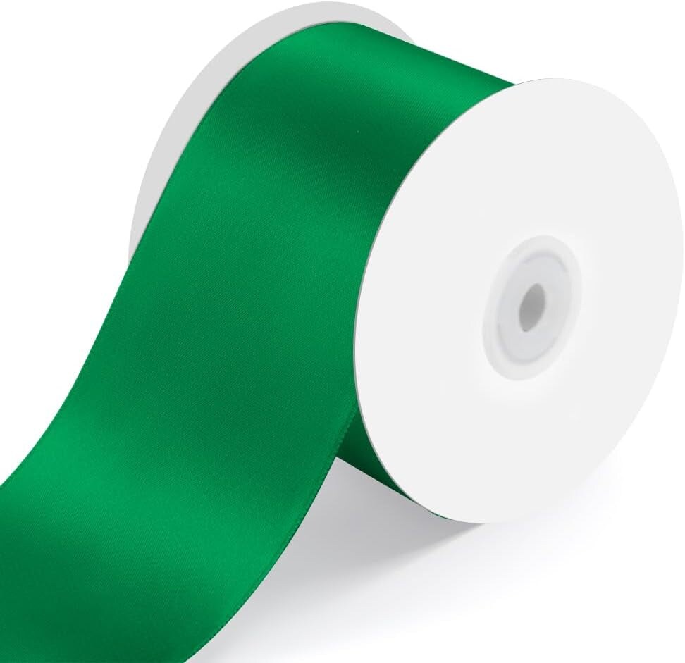 3&#x22; Wide X 25 Yards Single Face Polyester Satin Ribbon, Satin Ribbon for Crafts, Gift, Hair Bows, Wedding Party Decoration, Bow Making &#x26; Other Projects (Green)