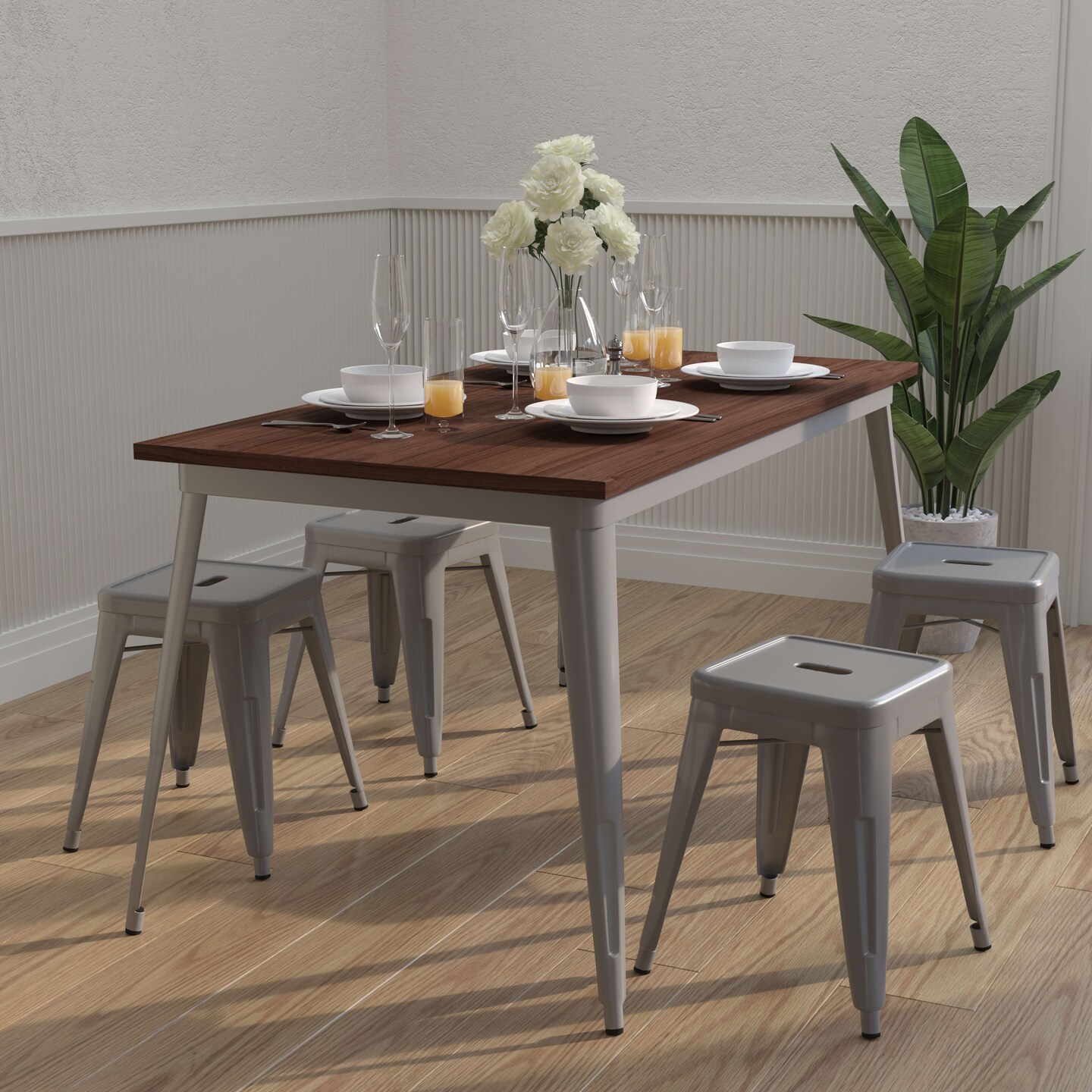 Merrick Lane Ardennes Rectangular Steel Frame Square Table With Wood Top