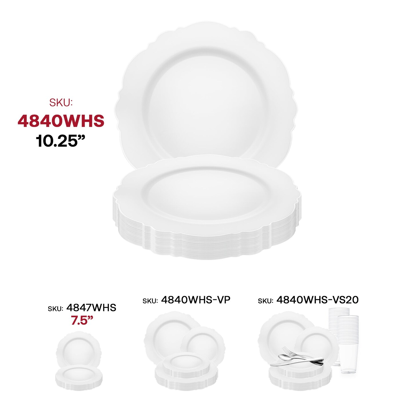 White with Silver Rim Round Blossom Disposable Plastic Dinner Plates - 10.25&#x22; (120 Plates)