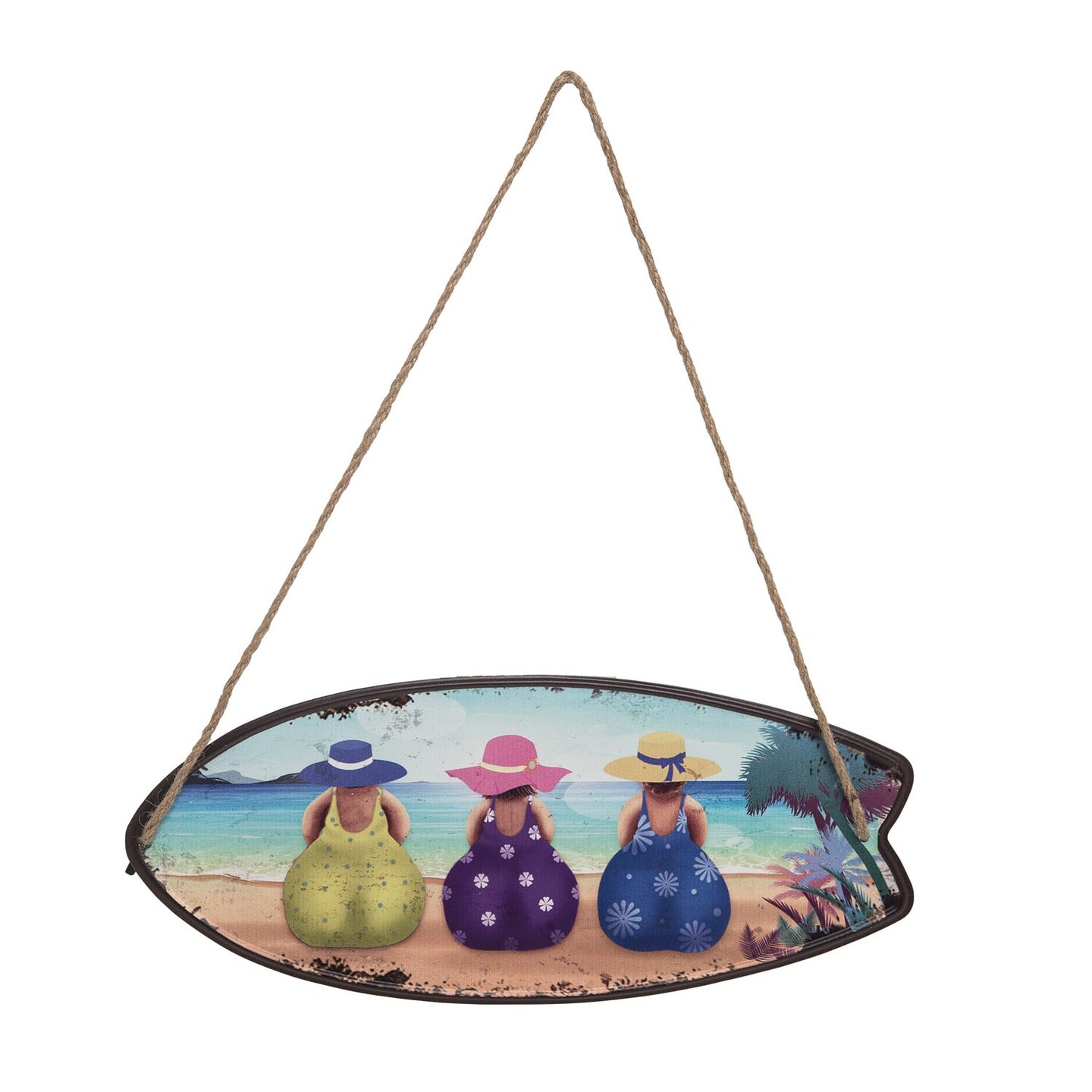 Sitting Pretty Metal Surfboard Sign Wall Home Decor Beach Coastal Nautical 14 x 5.91 x 0.16 Inches.