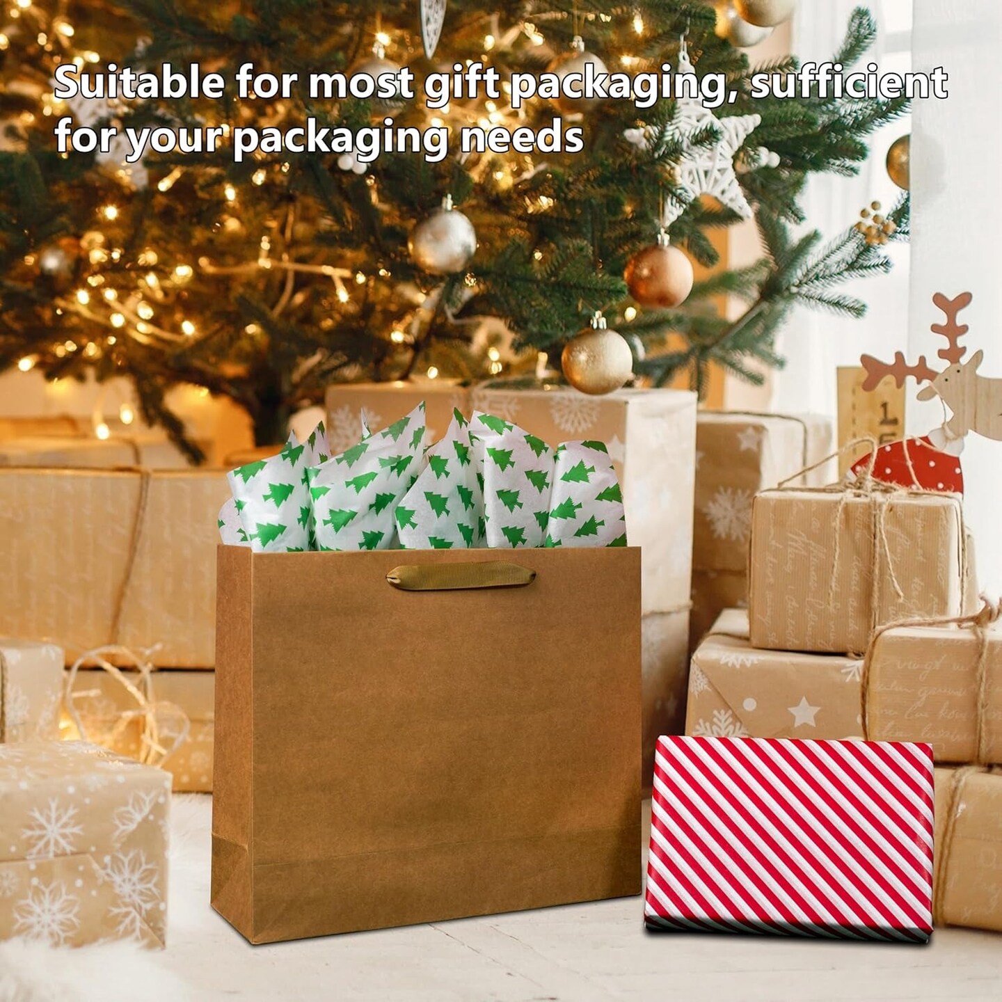 150 Sheets 20&#x22;X14&#x22; Christmas Tissue Paper for Gift Bags Party Decoration, Red, Green, White, Red Stripe, Christmas Tree, Merry Christmas Wrapping Paper