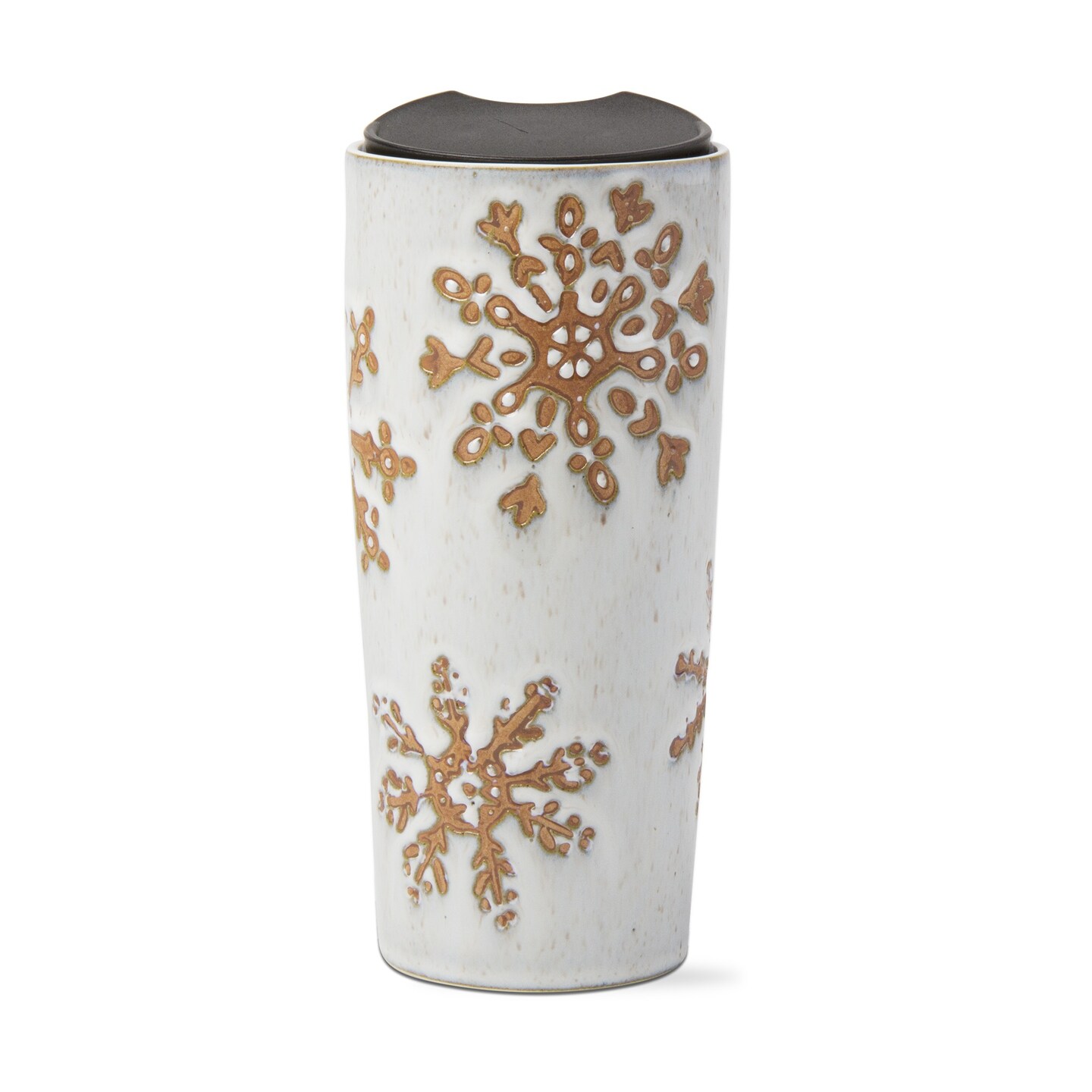 Winter Snowflake Ceramic Travel Mug 16oz - Christmas Drinkware - Hand Wash Only - White Multi - 7.28 in H x 3.5 in W