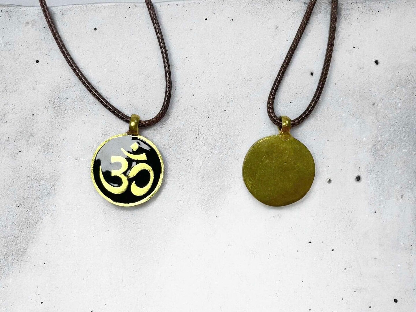 Om Black Gold Spiritual Yoga Ohm Pendant Adjustable Leather Cord