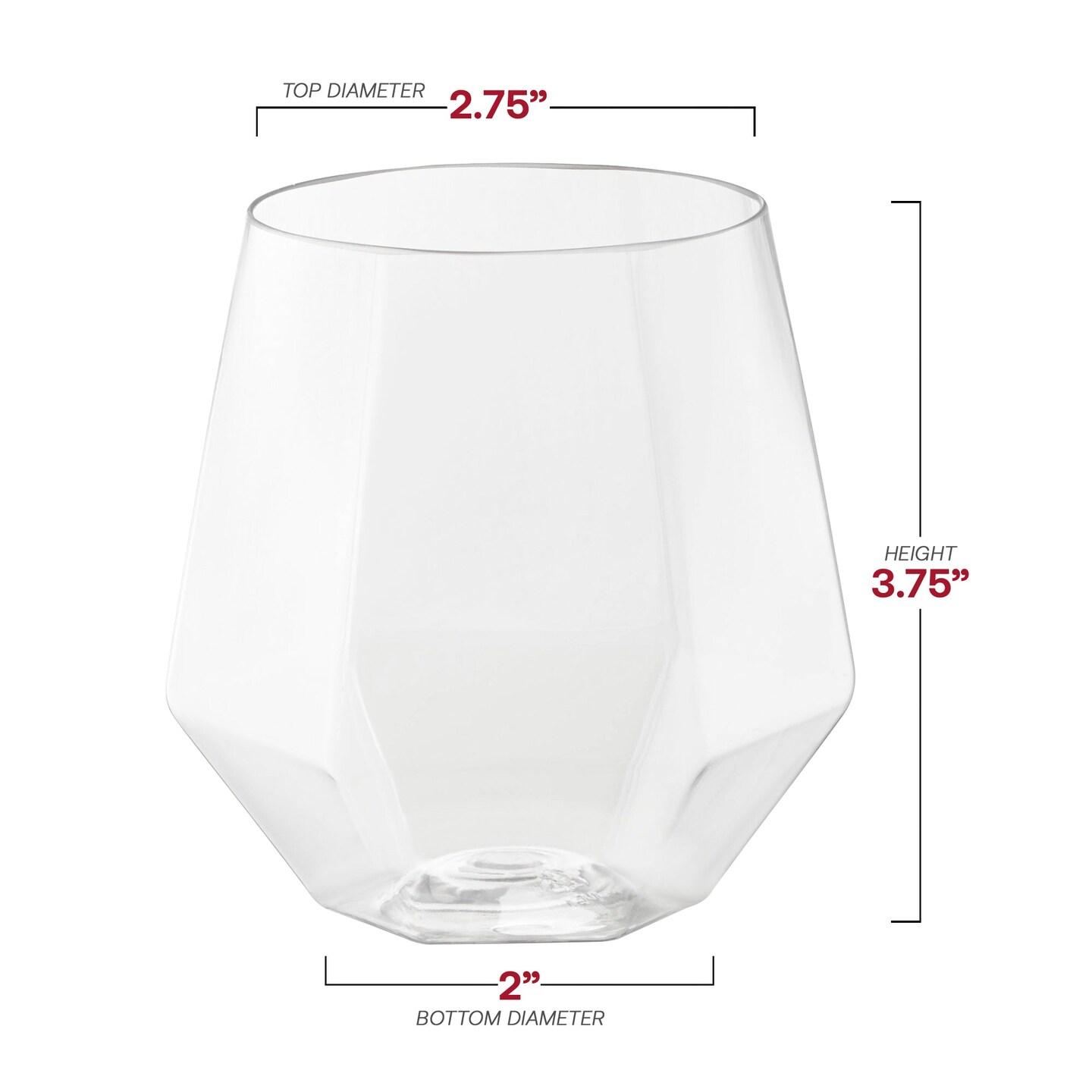 Clear Hexagonal Stemless Plastic Wine Goblets - 12 oz. (64 Glasses)
