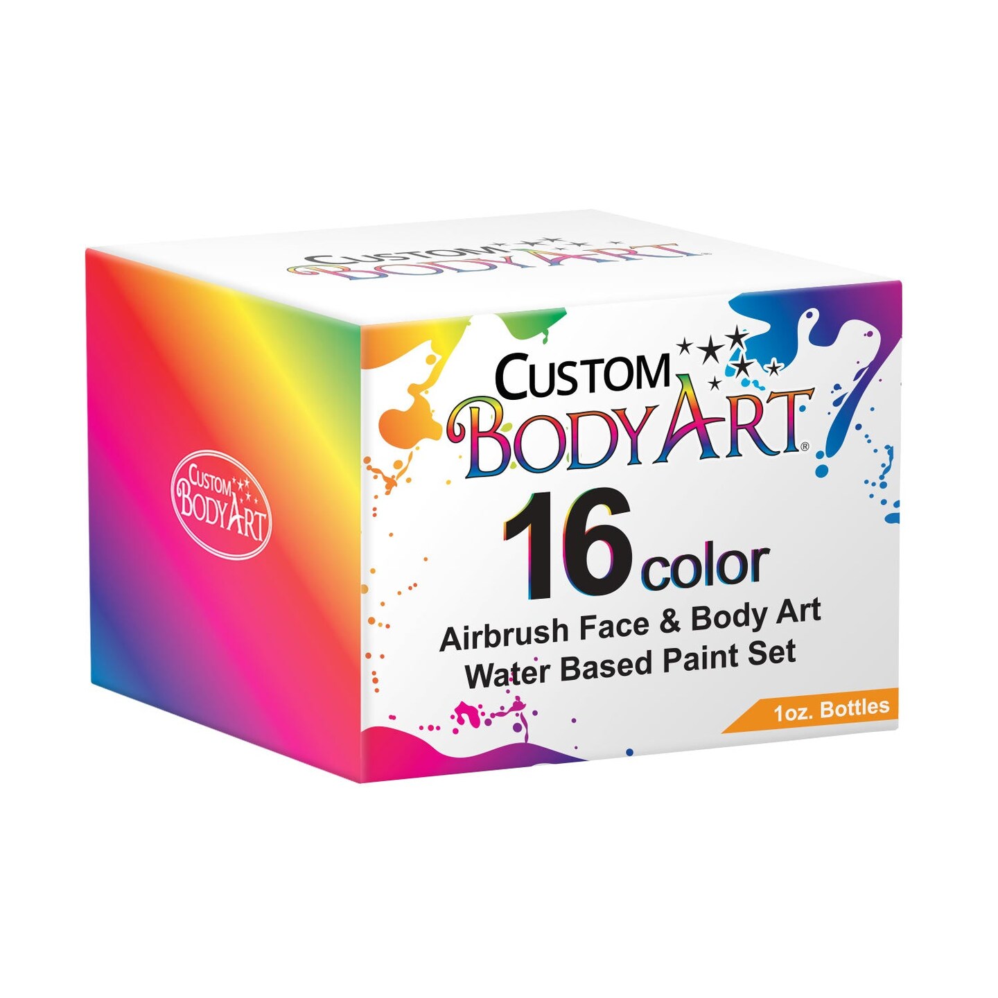 Custom Body Art Set of 16 Colors 1-oz Bottles of Water Based Face-Body Airbrush Colors