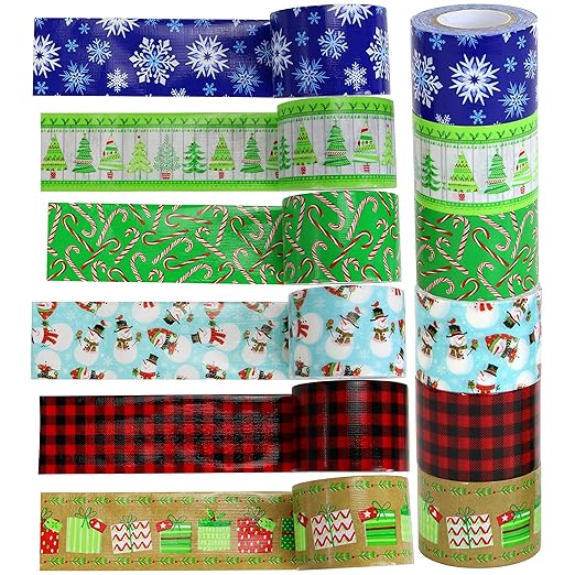 Christmas Style Printed Duct Tape, 2 Inches x 10 Yards, 12-Pack