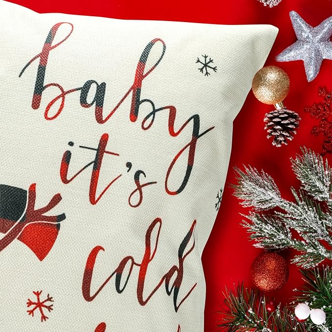 Christmas Pillow Covers 18&#xD7;18 Inch Set of 4 Farmhouse Christmas Pillow Covers Christmas Pillow Cases for Sofa Couch Christmas Decorations Throw Pillow Covers