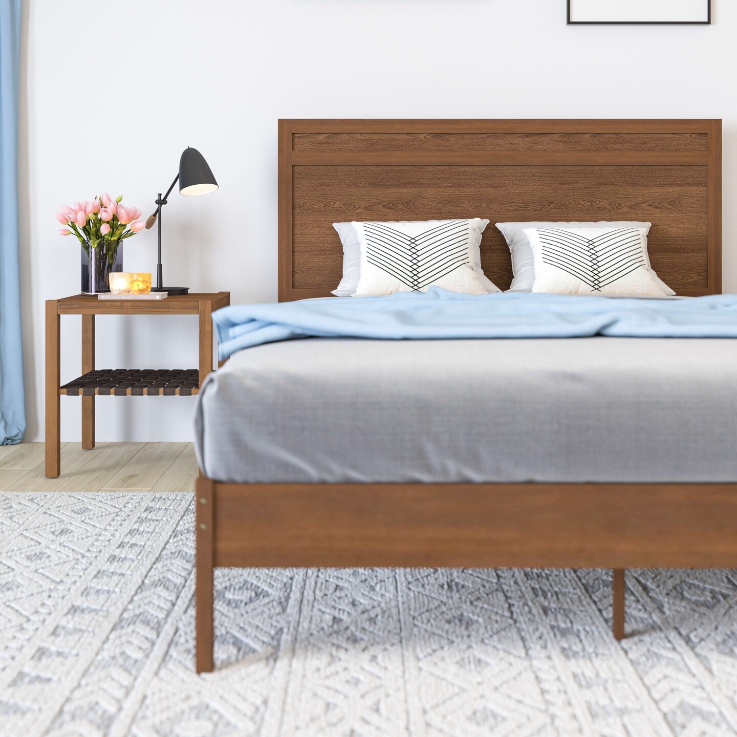 Merrick Lane Somerset Solid Wood Platform Bed with Wooden Slats and Headboard, No Box Spring Needed