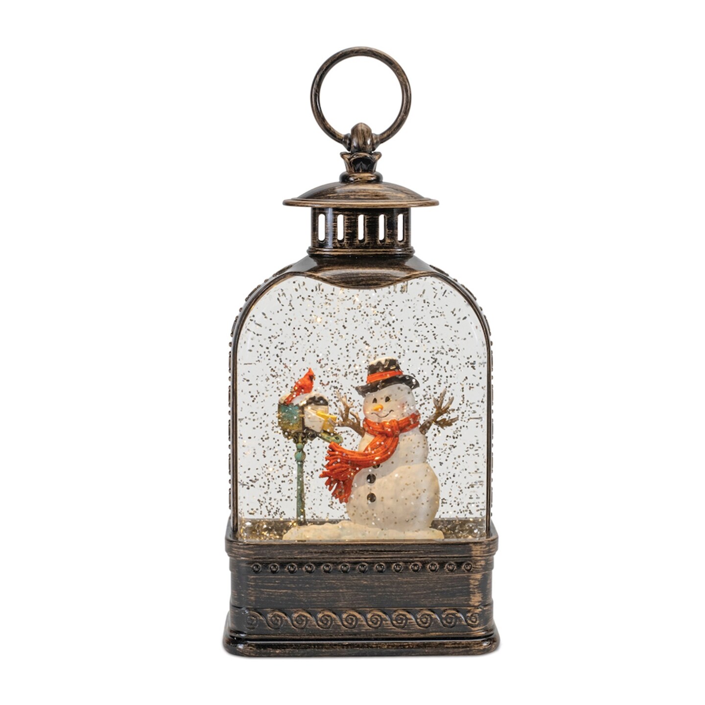 Melrose LED Lighted Snowman and Cardinal Christmas Snow Globe Lantern - 9.75&#x22;
