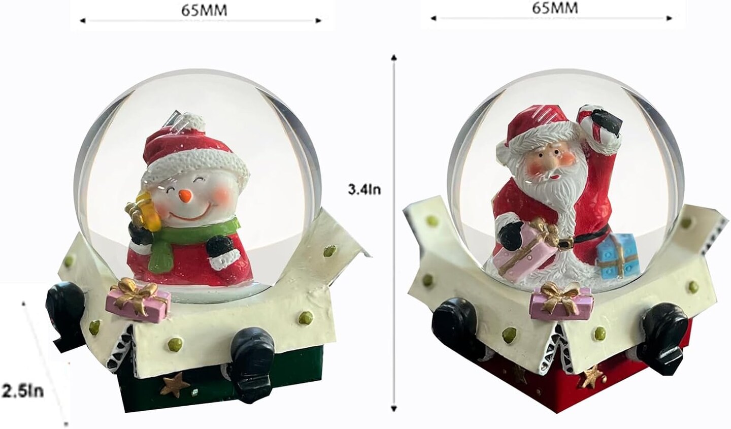 S/2 Christmas Snow Globe, Santa Claus Snowman Snowglobes Figurines, Snow Globes,Santa Snow Globe,Christmas Snow Globes