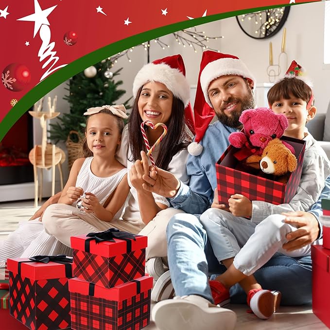 Stackable Boxes Red Black Buffalo Plaid Christmas Decorative Boxes with Lids Xmas Nested Boxes for New Year Holiday Birthday Party Gift Decor