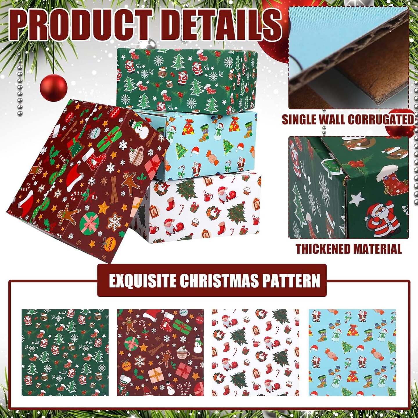 20 Pack Christmas Shipping Boxes Christmas Gift Boxes Decorative 4 Designs Empty Recyclable Cardboard Xmas Mix Pattern Christmas Box for Wrapping Holiday Present Small Business(8 x 6 x 4 In)