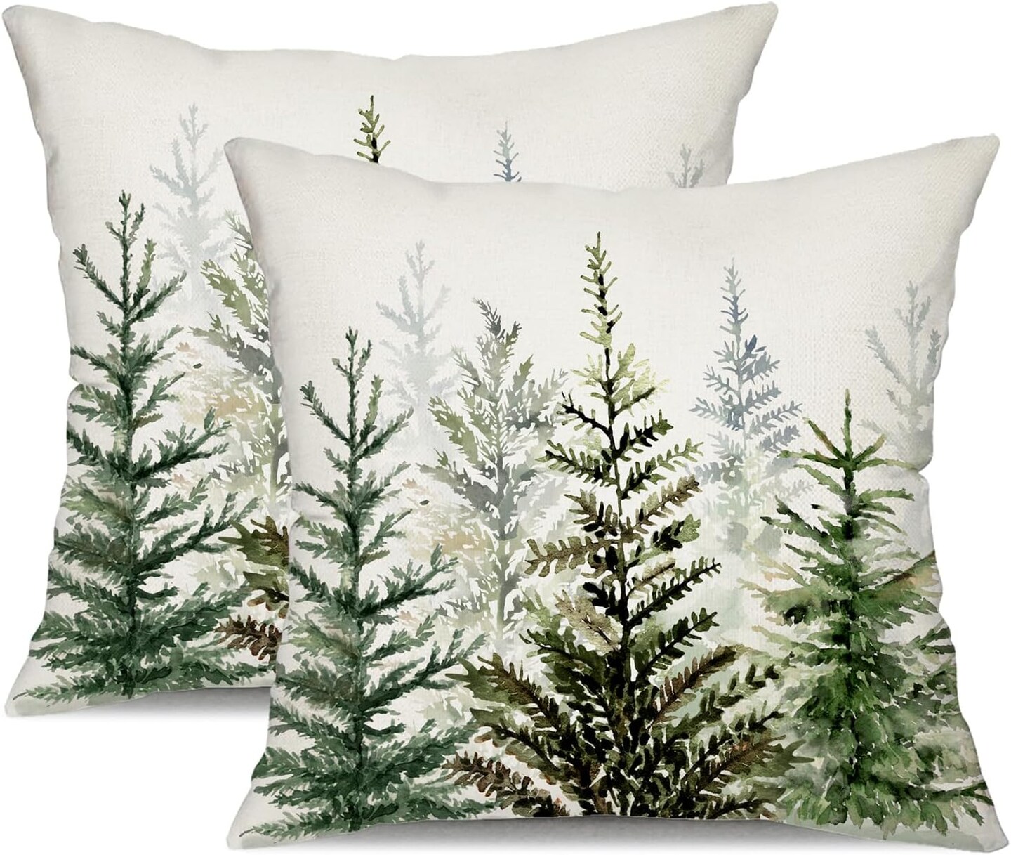 Christmas Pillow Covers 18x18 inch Set of 2 Watercolor Blue Green Christmas Tree Rustic Style Nature Forest Print Decorative Throw Pillows Winter Christmas Decor TH-32B18