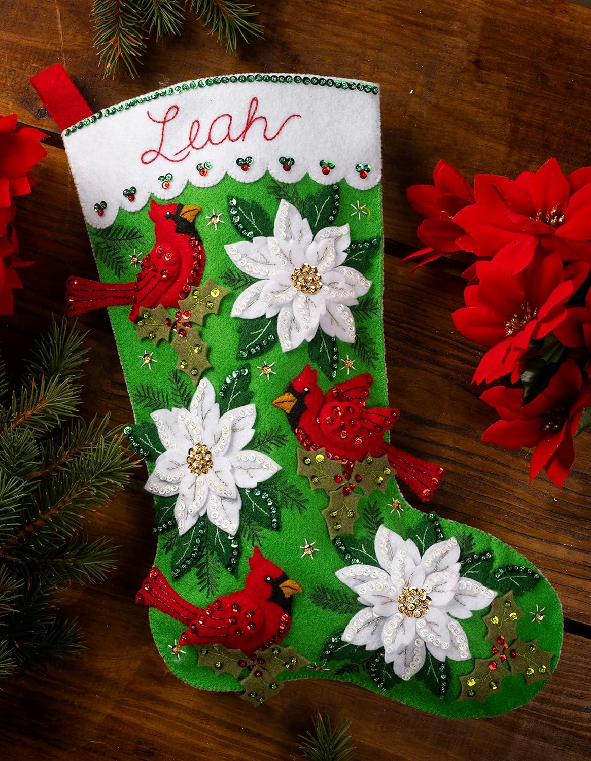 Felt Applique 18&#x22; Stocking Making Kit, Blossoms and Birds, Perfect for DIY Arts and Crafts, 89554E