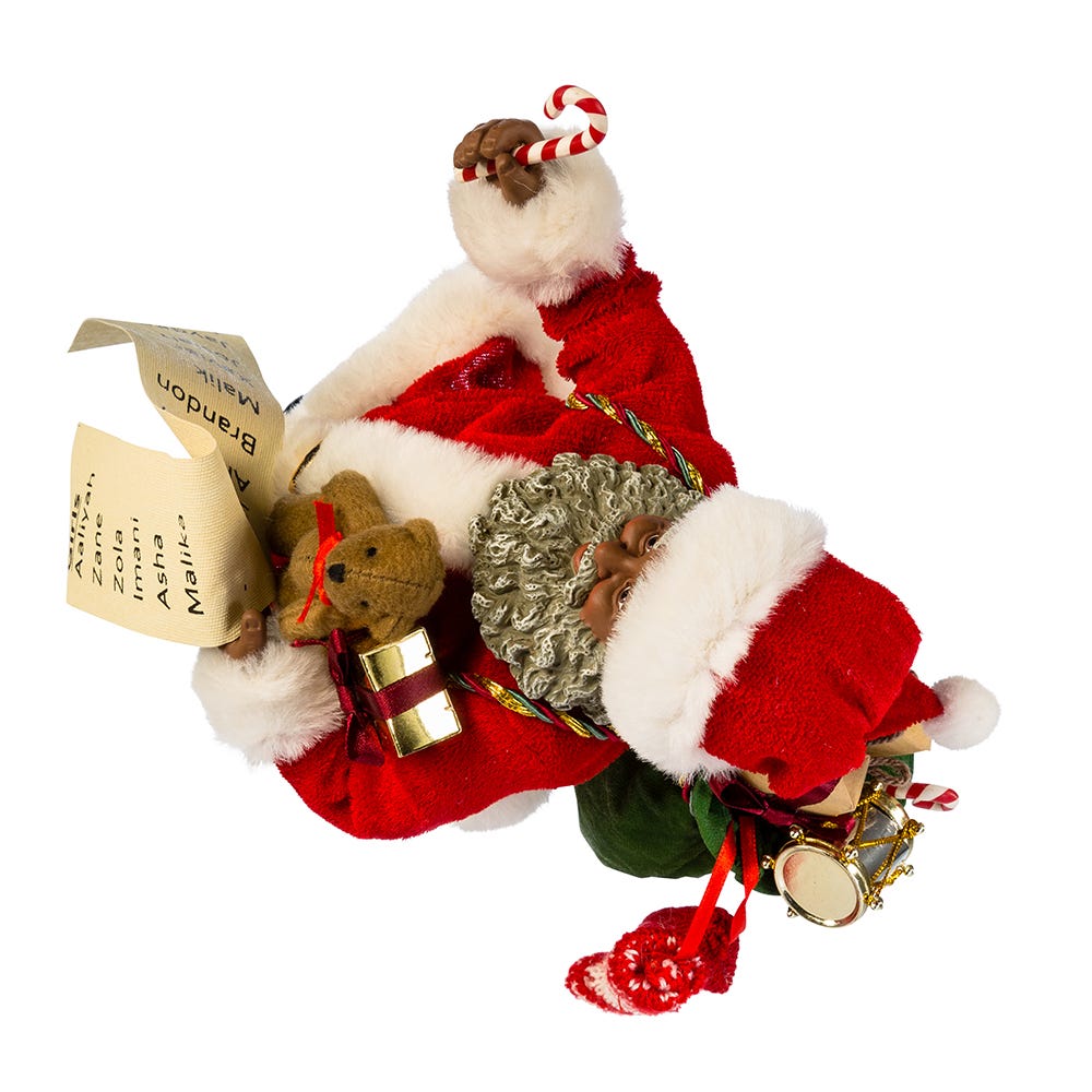 Kurt Adler 10.5-Inch Fabriché Black Santa with List and Candy Cane