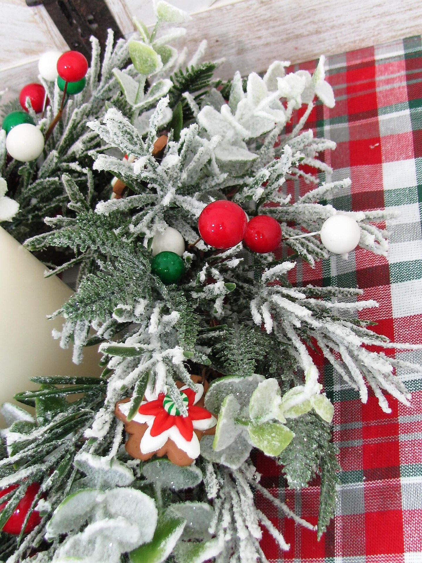 Christmas Cookie and Eucalyptus Pine Wreath or Candle Ring - Small