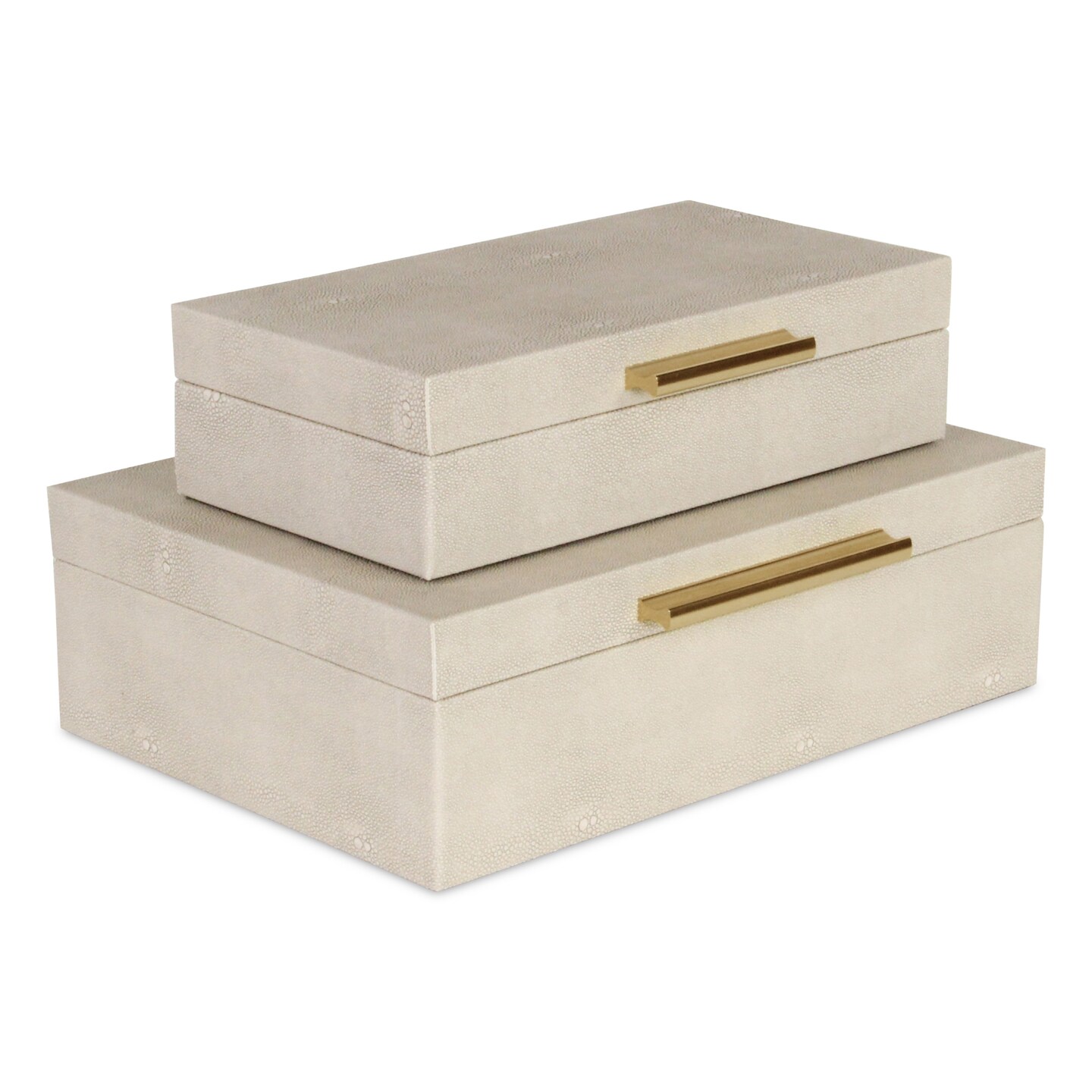 Contemporary Home Living Set of 2 White Rectangular Faux Shagreen Decorative Box with Handles 11.75&#x22;
