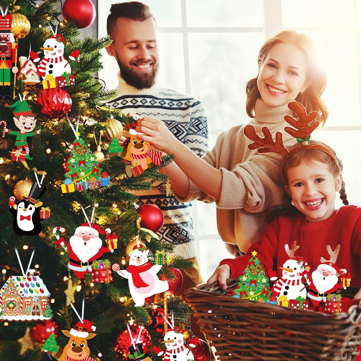 50 Pcs Christmas Crafts Kits for Kids Christmas Arts and Crafts DIY Christmas Ornament Kit with Christmas Craft Stickers Make Your Own Christmas Craft Projects for Holiday Xmas Party Favors