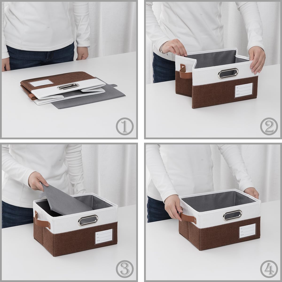 Foldable Storage Bins with Handles [3-Pack] Fabric Collapsible Storage Boxes Baskets Cubes Containers with Handles for Closet Living Room Bedroom (Brown &#x26; White 11.5x8.5x6.7&#x27;&#x27;)