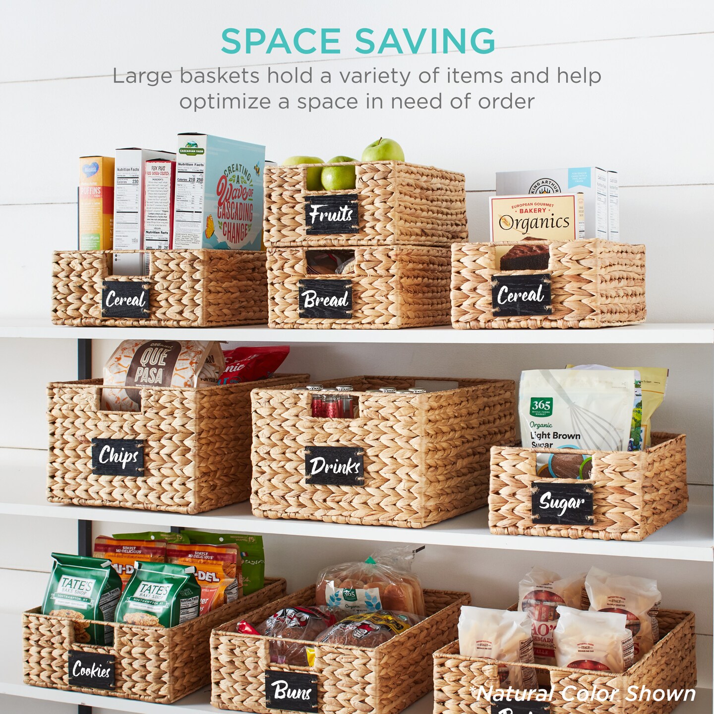 Best Choice Products Set of 2 16in Woven Water Hyacinth Pantry Baskets w/ Chalkboard Label, Chalk Marker