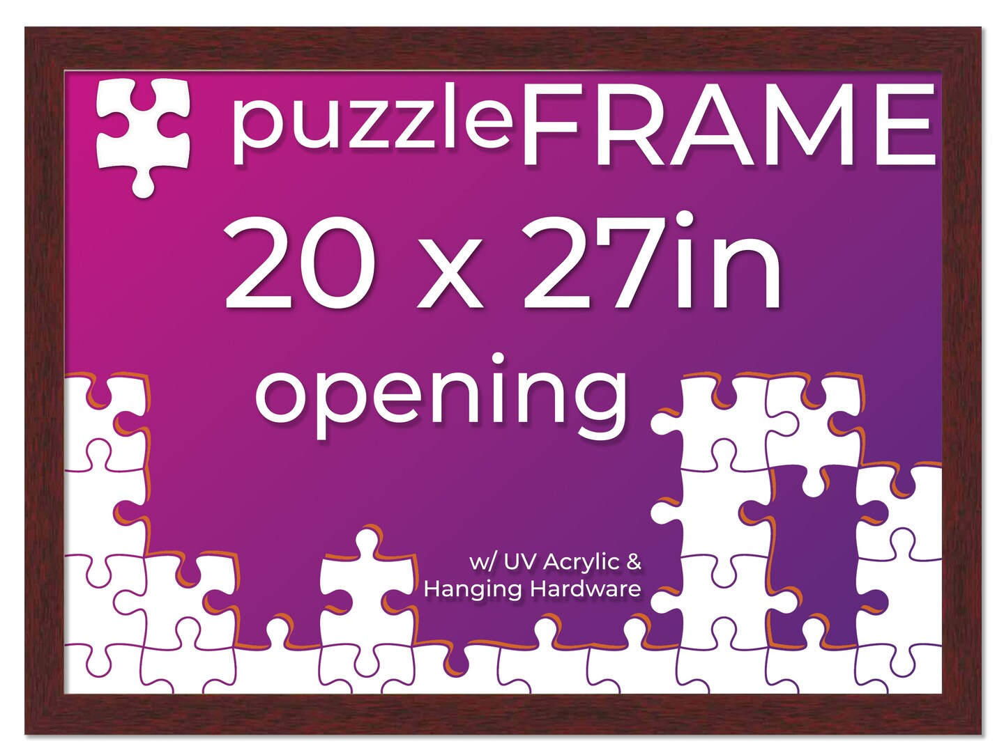 Brown Wood Puzzle Frame Kit with Glue Sheets, Backing, UV Acrylic - Available in 20 Popular Sizes