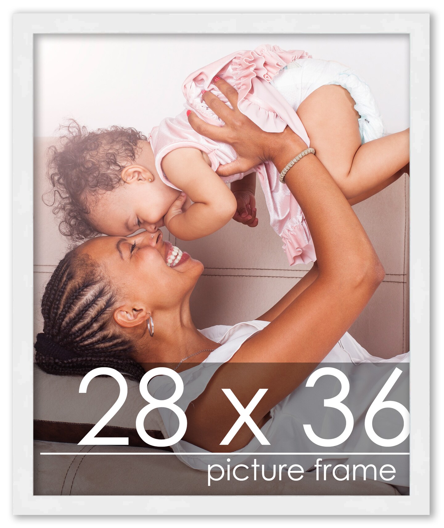 28x36 White Wood Picture Frame - UV Acrylic, Foam Board Backing, Hanging Hardware