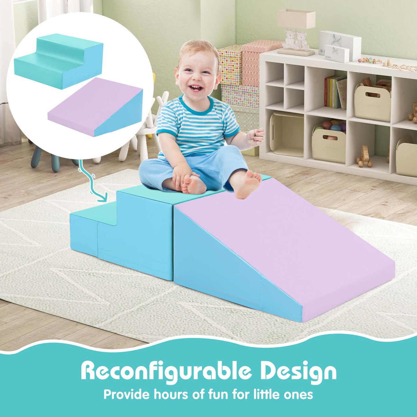 Costway Step and Slide Climber for Infants and Toddlers Baby Soft Foam Structure Blocks Yellow/Blue/Pink/Purple