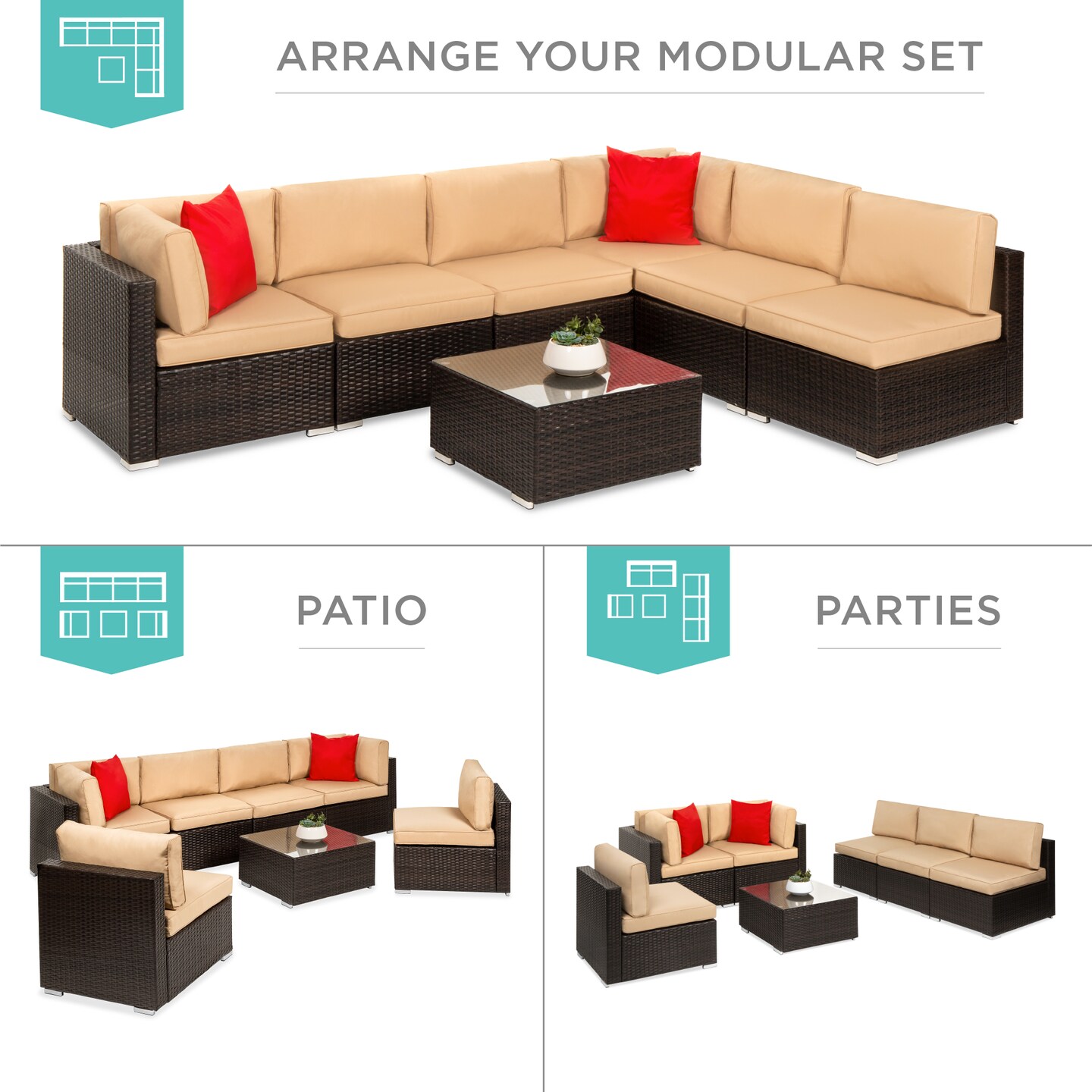 Best Choice Products 7-Piece Outdoor Modular Patio Conversation Furniture, Wicker Sectional Set