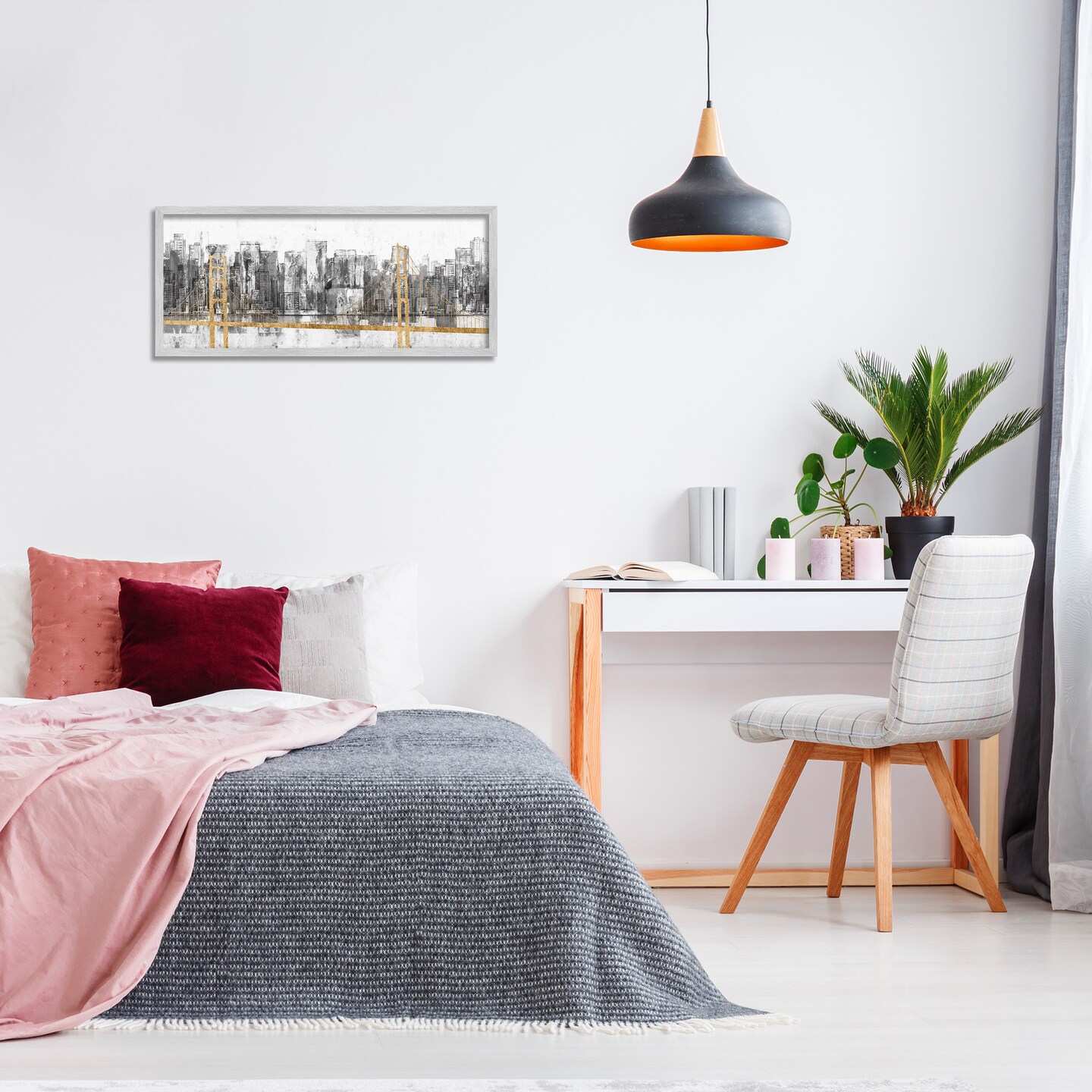 Stupell Industries Urban Golden Bridge Cityscape Framed Giclee Art