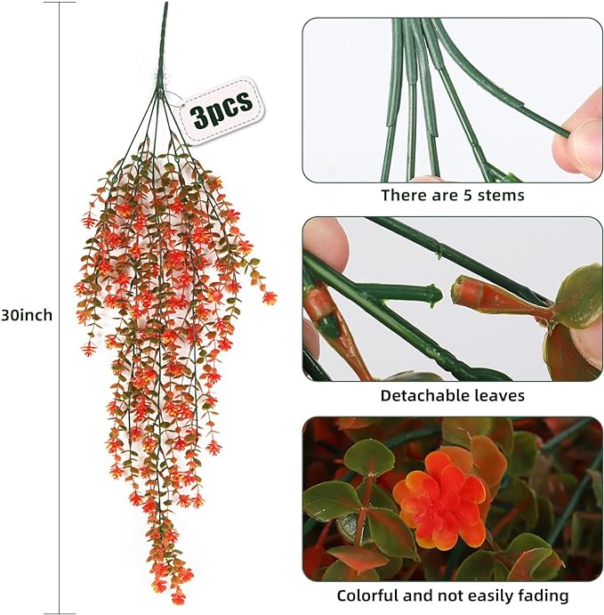 Fall Artificial Hanging Plants, Artificial Fall Flowers Faux Autumn Plants Faux Hanging Plants Artificial Plants Fake Plants for the Thanksgiving Indoor Outdoor House Wedding Garden Party (Salmon)