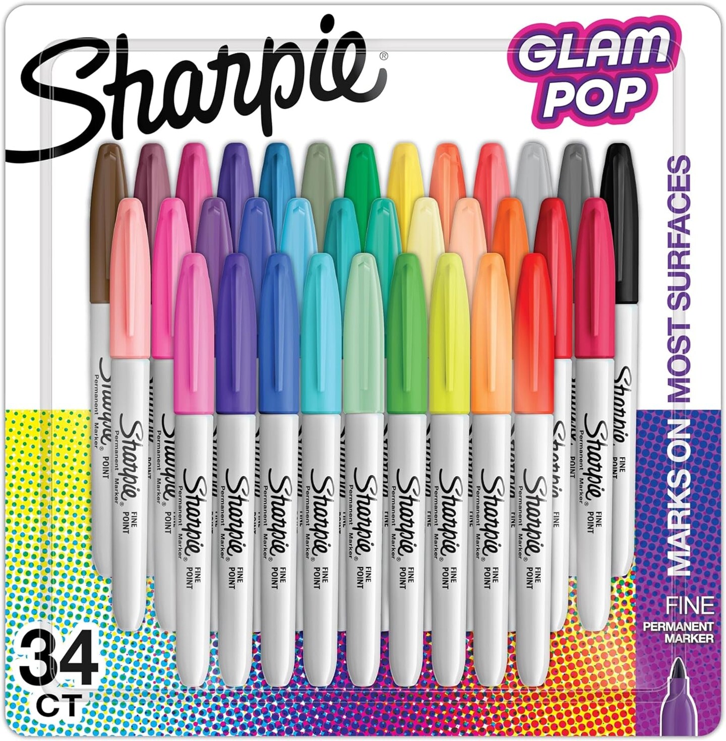Glam Pop Permanent Markers, Fine Point, 34 Count