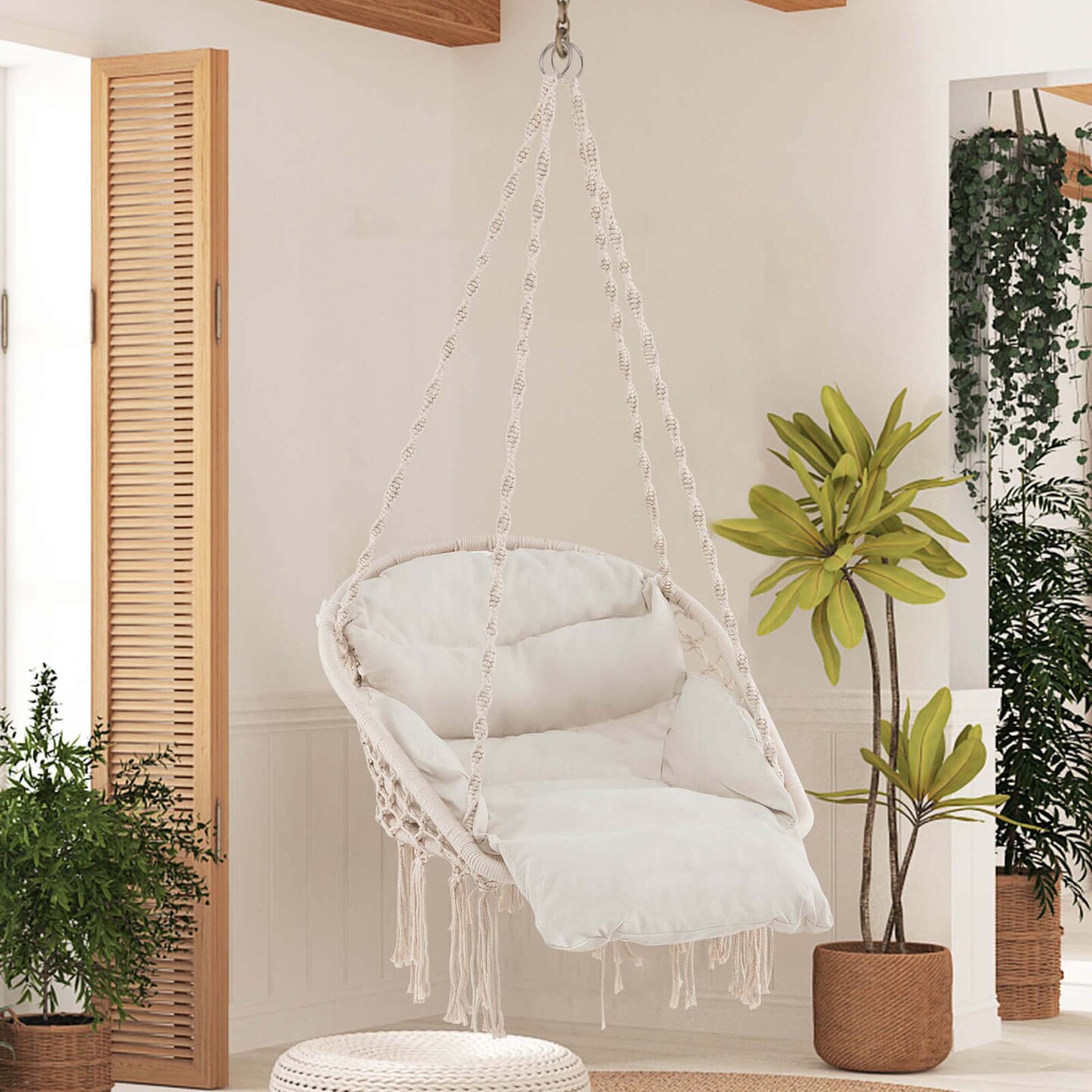 Costway Macrame Hammock Chair with Oversized Padded Cushion Hand-woven Knots and Tassels