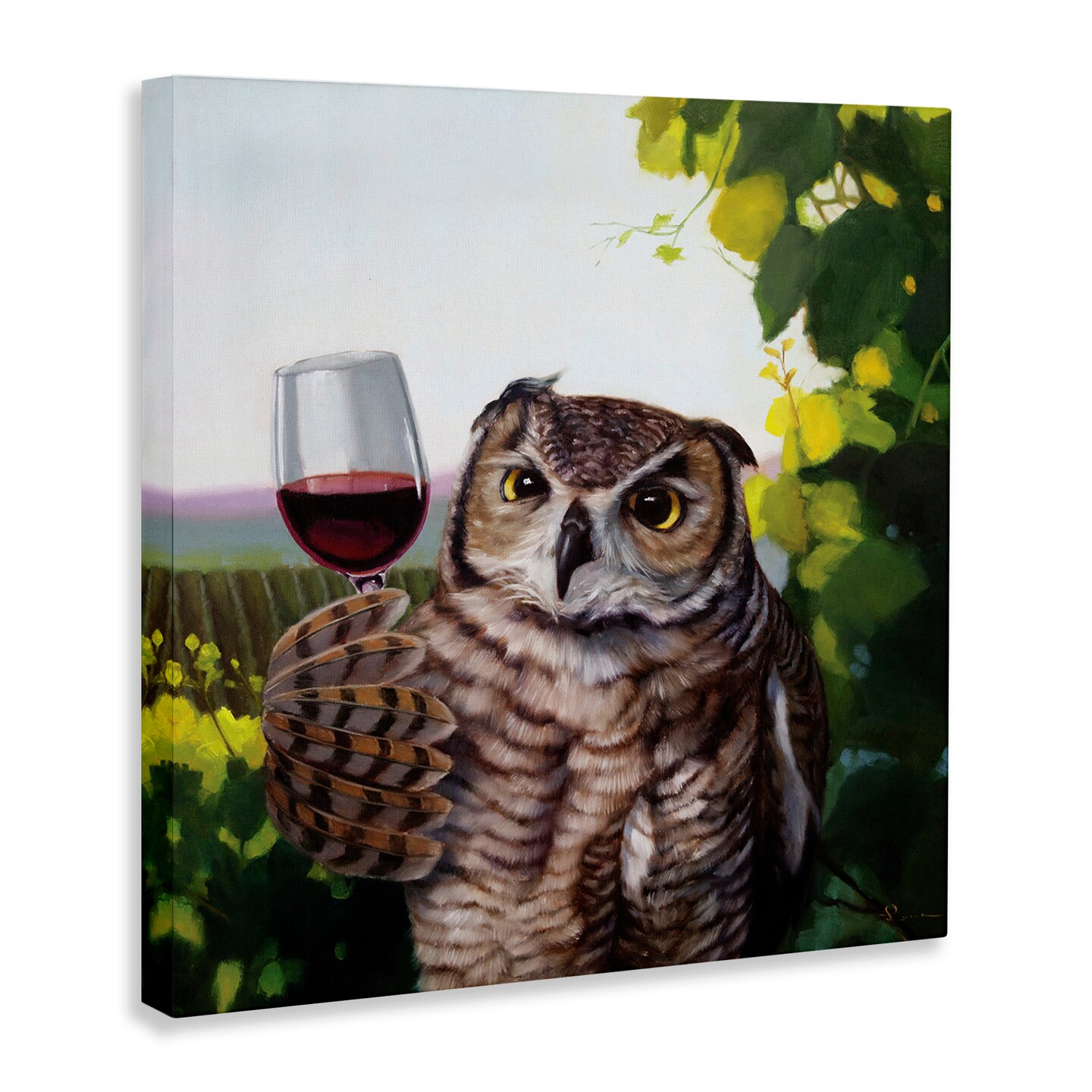 Stupell Industries Owl Drinking Red Wine Canvas Wall Art