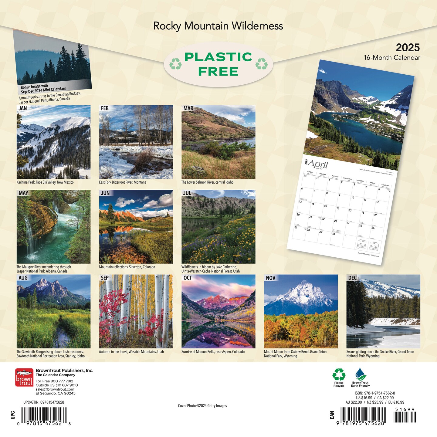 Rocky Mountain Wilderness | 2025 12 x 24 Inch Monthly Square Wall Calendar | Plastic-Free | BrownTrout | USA United States of America Scenic Nature