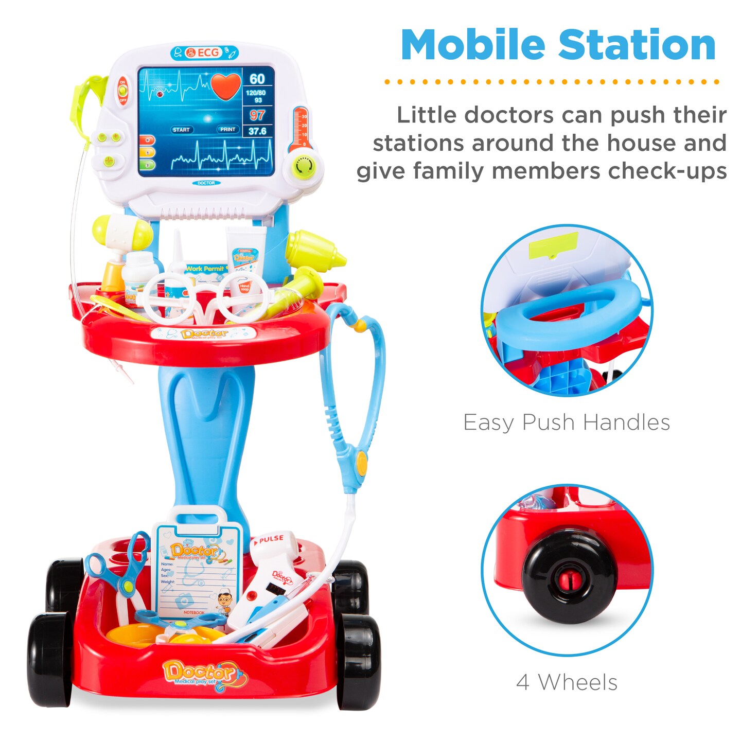 Best Choice Products Play Doctor Kit for Kids, Pretend Medical Station Set with Carrying Case, Mobile Cart