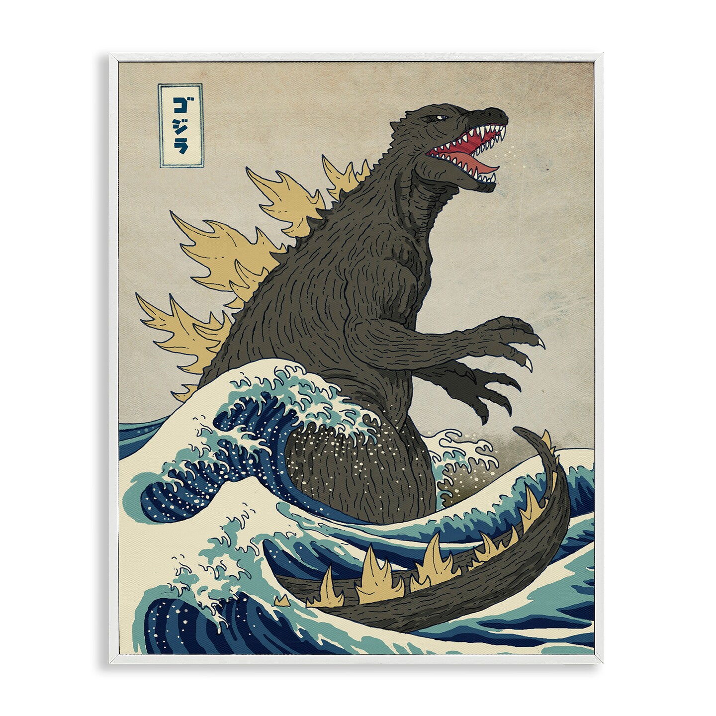 Stupell Industries Nautical Godzilla Eastern Style Illustration Framed Giclee Art